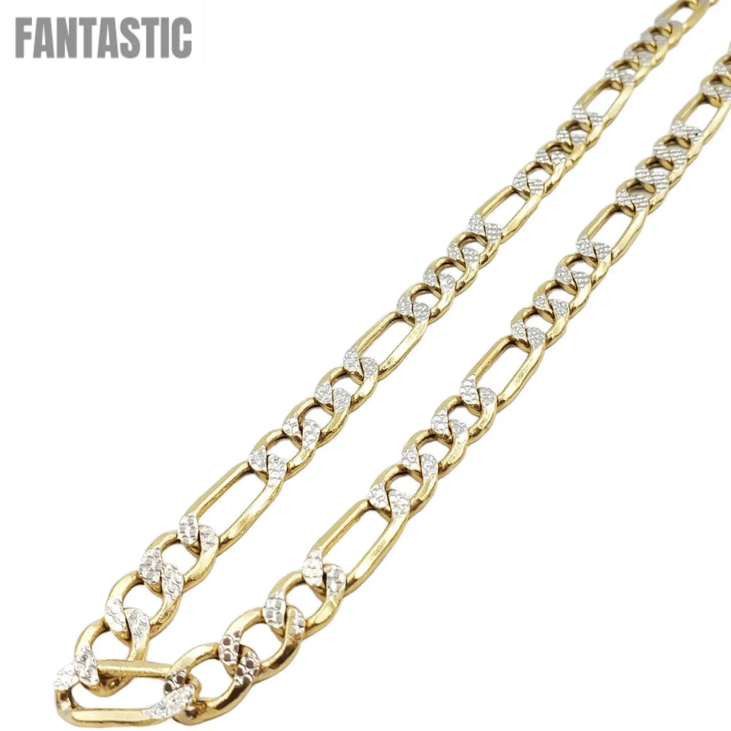 14K Gold- Hollow Figaro Diamond Cut (Pave) Chain