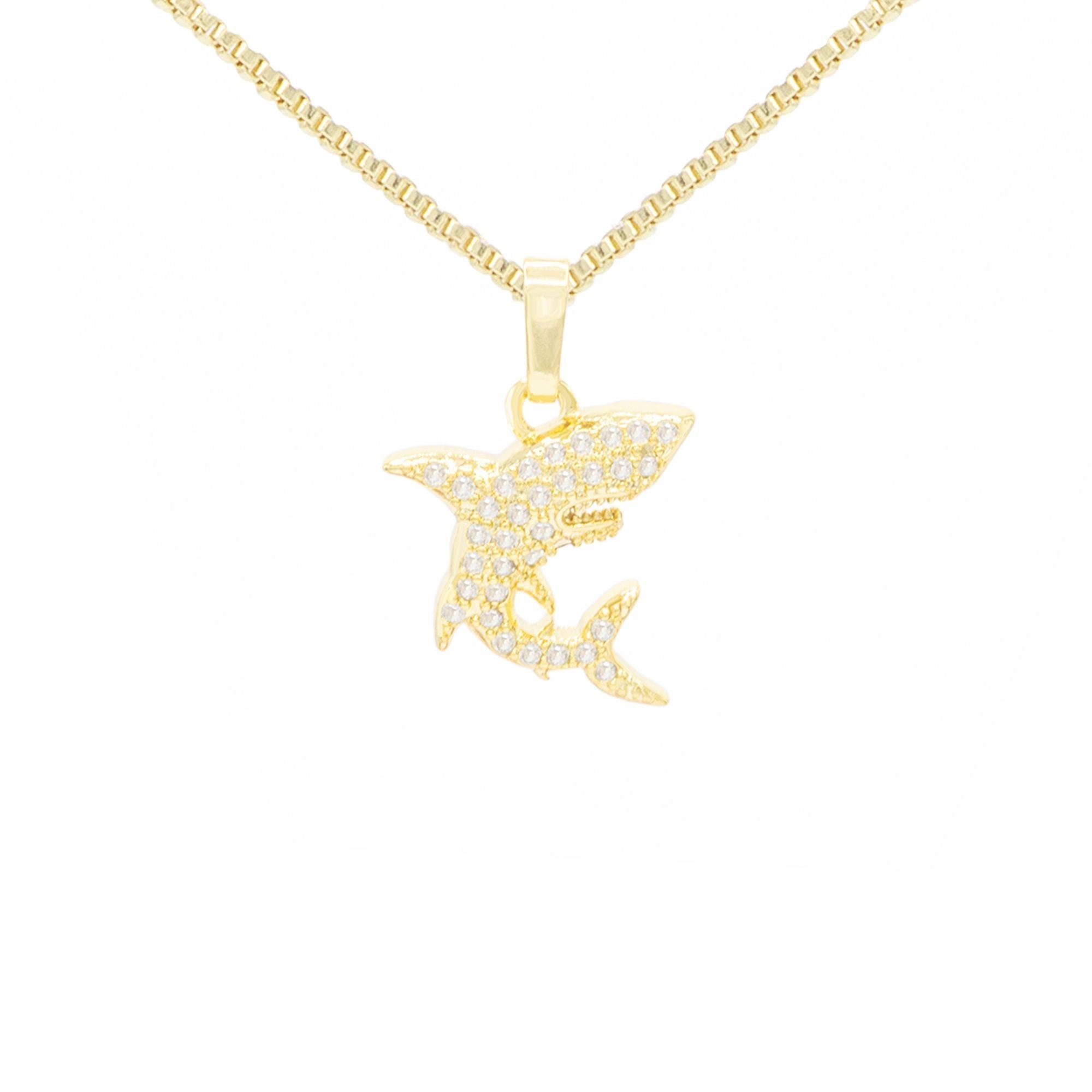 Shark Pendant Cubic Zirconia 14K Gold Filled Necklace Set