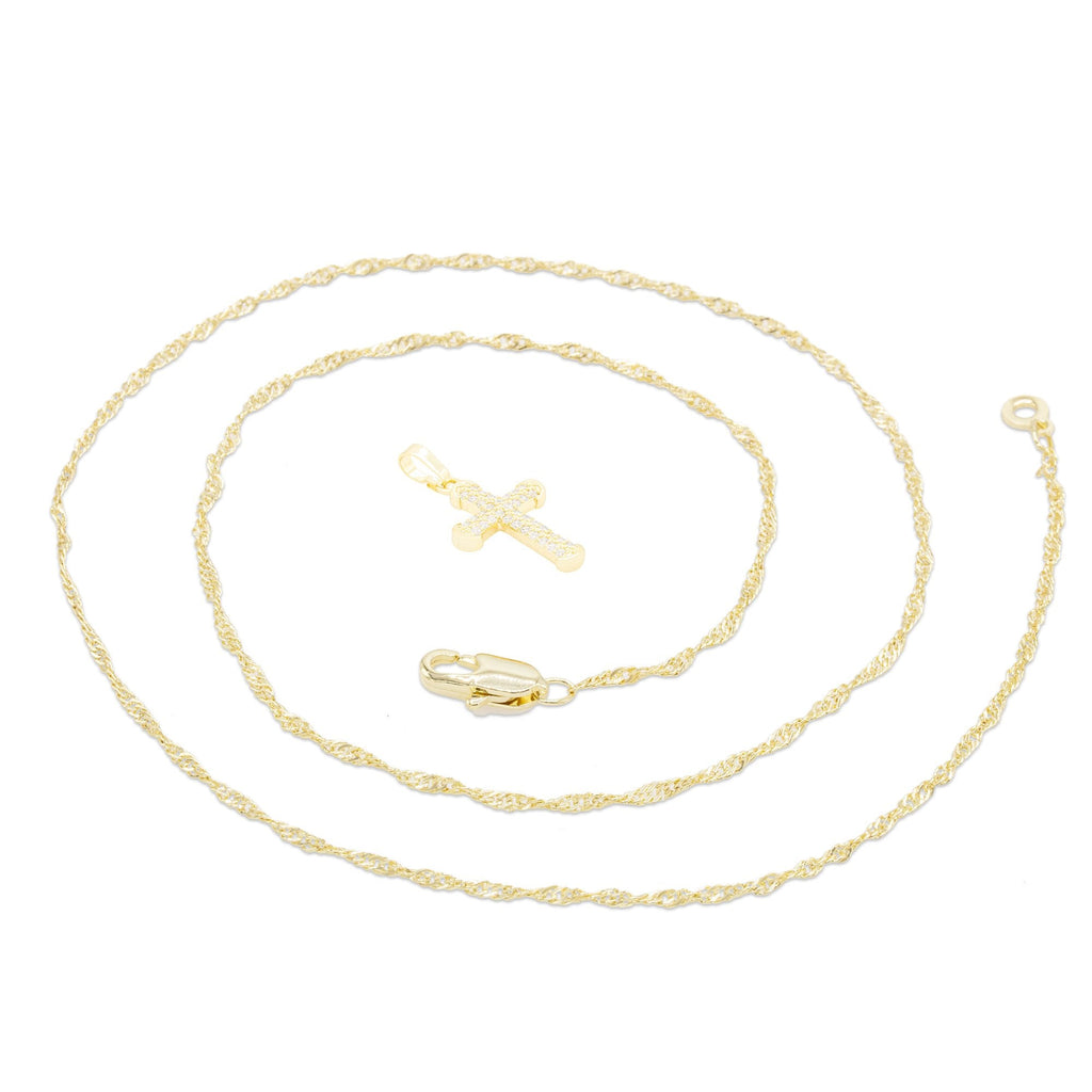CZ Stone Accurate Cross Cubic Zirconia Pendant With Necklace Set 14K Gold Filled