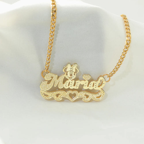 3D  Pendant 18K Gold Plated Double Layer Name Pendant Custom  Cartoon Characters Fine Necklace for Women  Kids Necklace Fashion