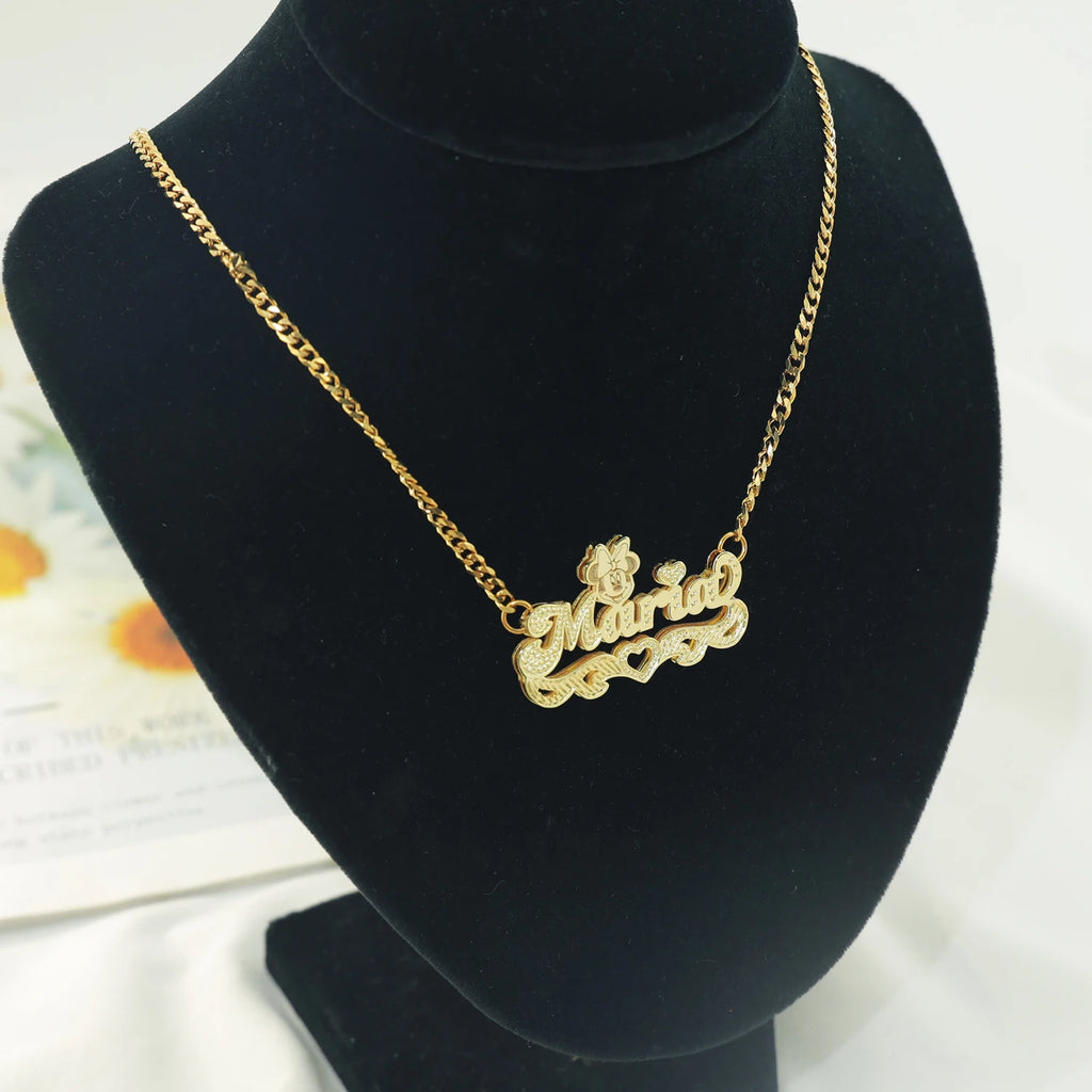 3D  Pendant 18K Gold Plated Double Layer Name Pendant Custom  Cartoon Characters Fine Necklace for Women  Kids Necklace Fashion