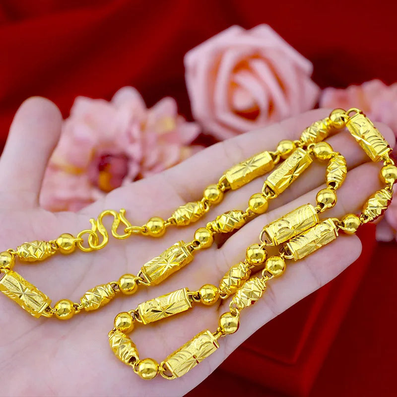 Gold Jewelry Alluvial Gold Plated Men's Necklace Thick Hollow Carven Design Hexagonal Copper Plating Imitation 5D Craft