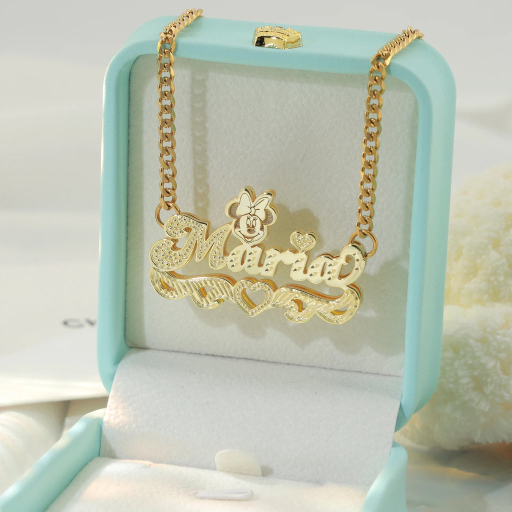 3D  Pendant 18K Gold Plated Double Layer Name Pendant Custom  Cartoon Characters Fine Necklace for Women  Kids Necklace Fashion