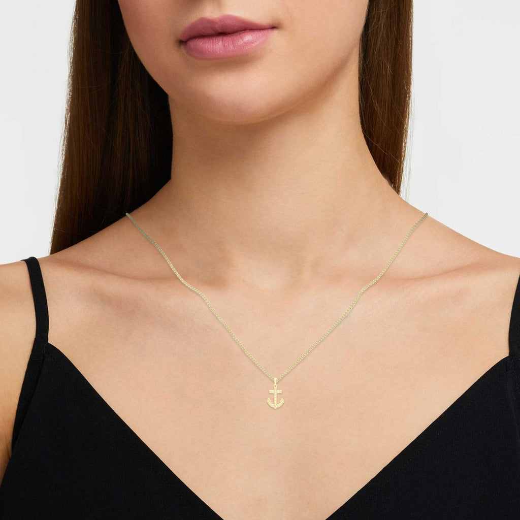 Anchor Cross Cubic Zirconia Pendant 14K Gold Filled Necklace Set