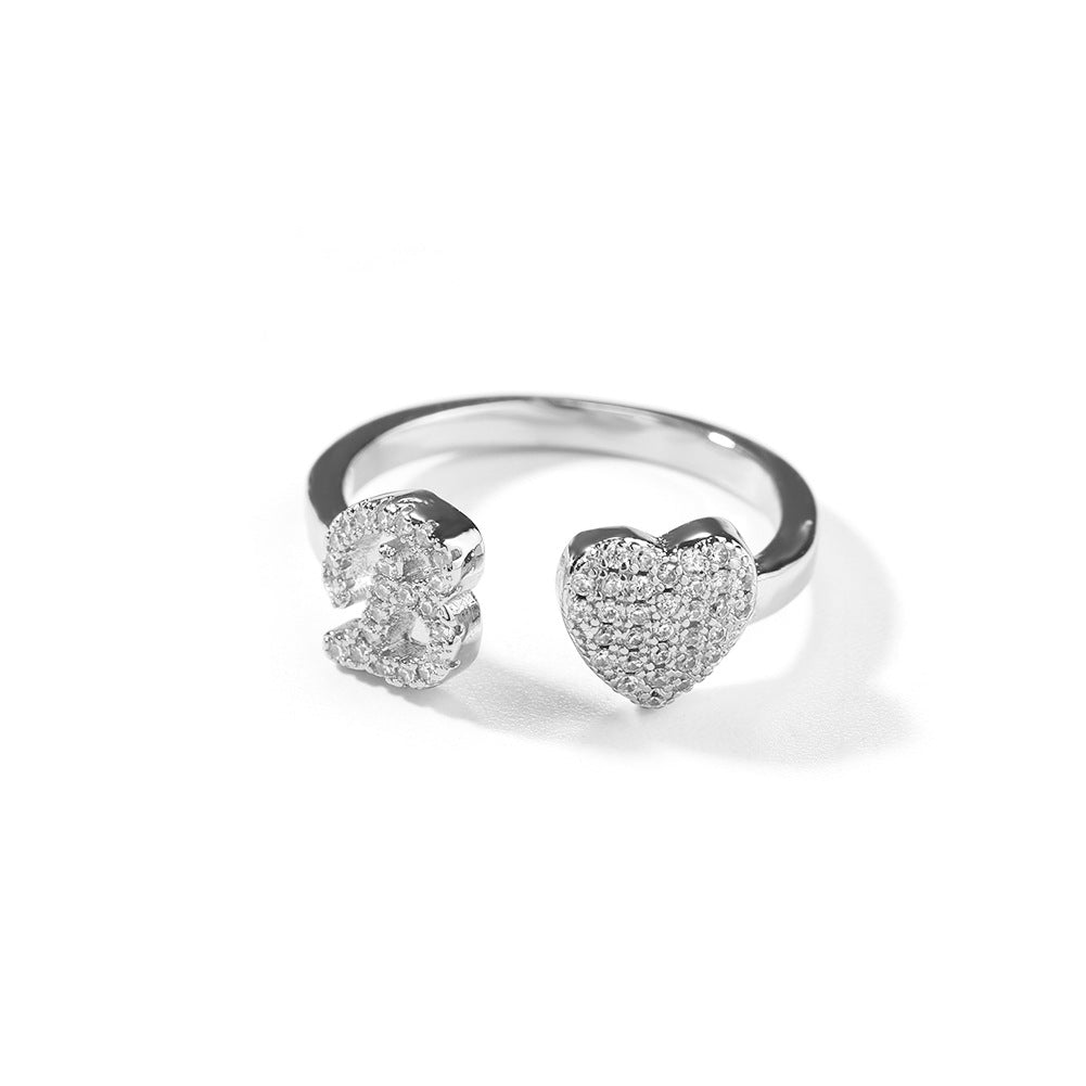 Hip-hop zircon-encrusted 26 English letters ring