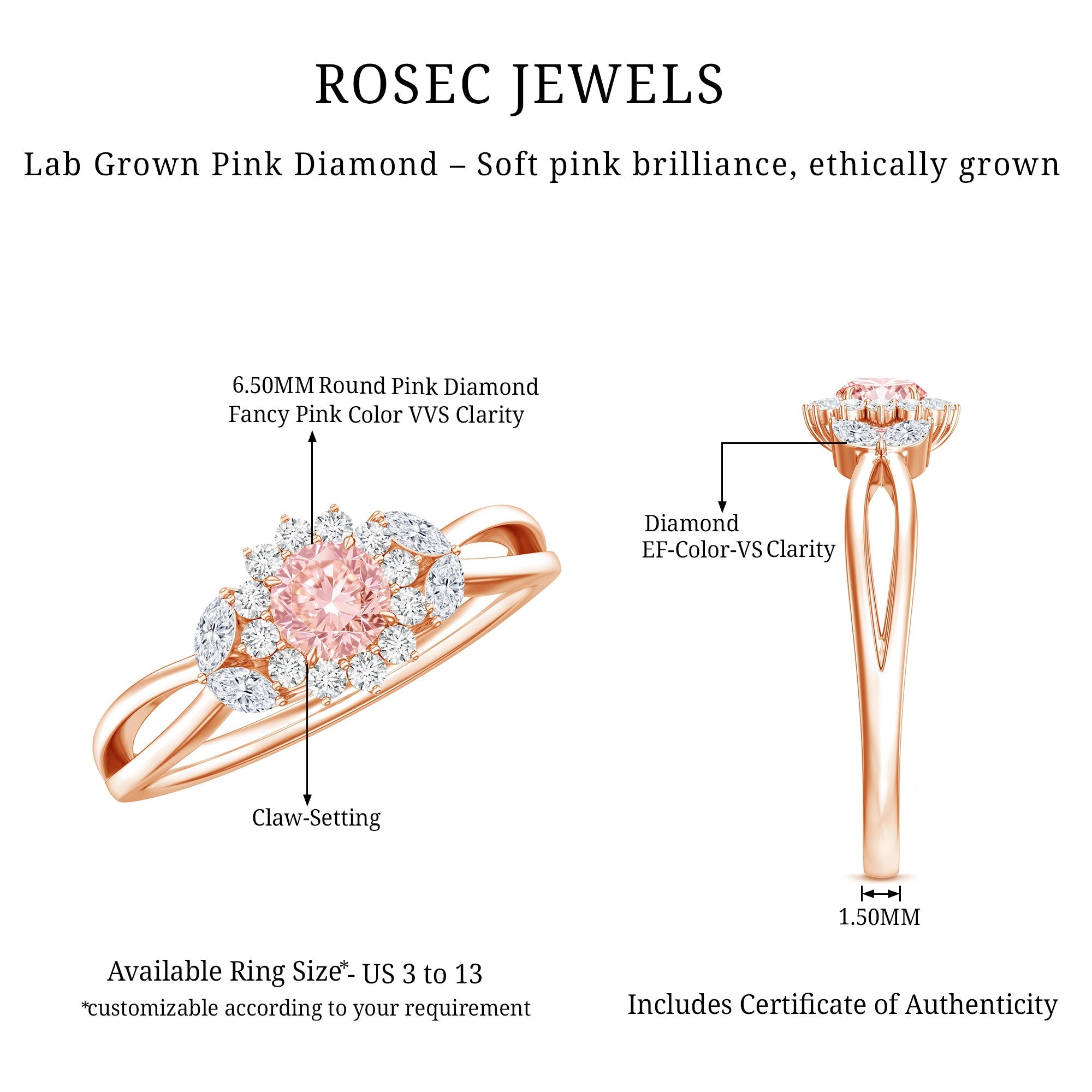 Lab Grown Pink and White Diamond Flower Engagement Ring IGI Certified