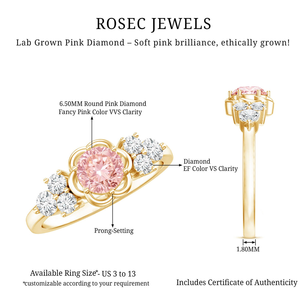 Nature Inspired Lab Grown Pink Diamond Flower Engagement Ring with IGI Certificate