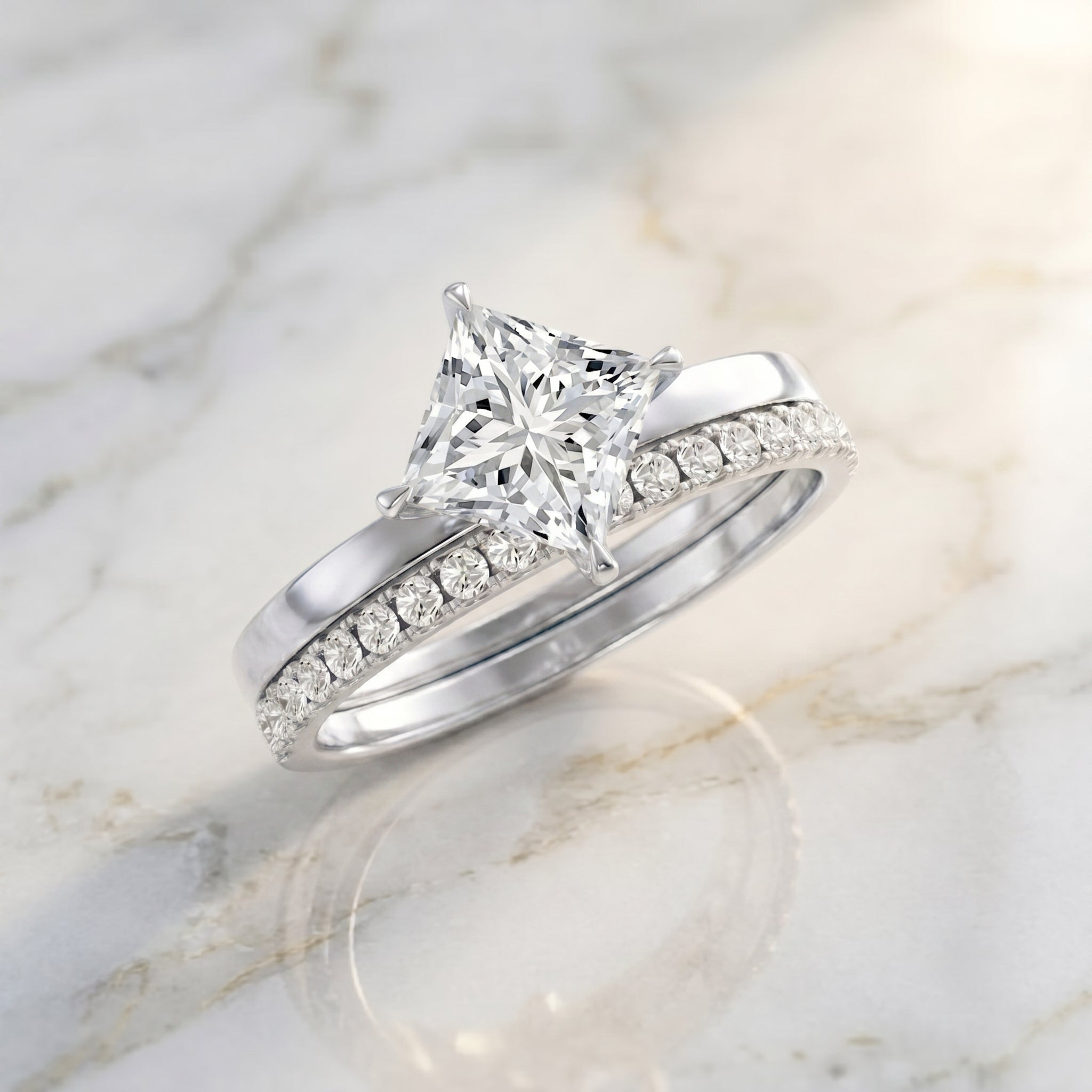 IGI Certified 1 Carat Lab Grown Diamond Princess Cut Bridal Ring Set