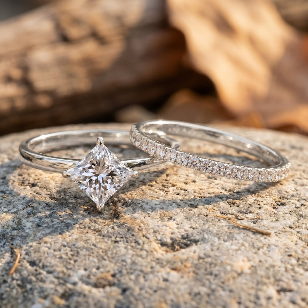 IGI Certified 1 Carat Lab Grown Diamond Princess Cut Bridal Ring Set