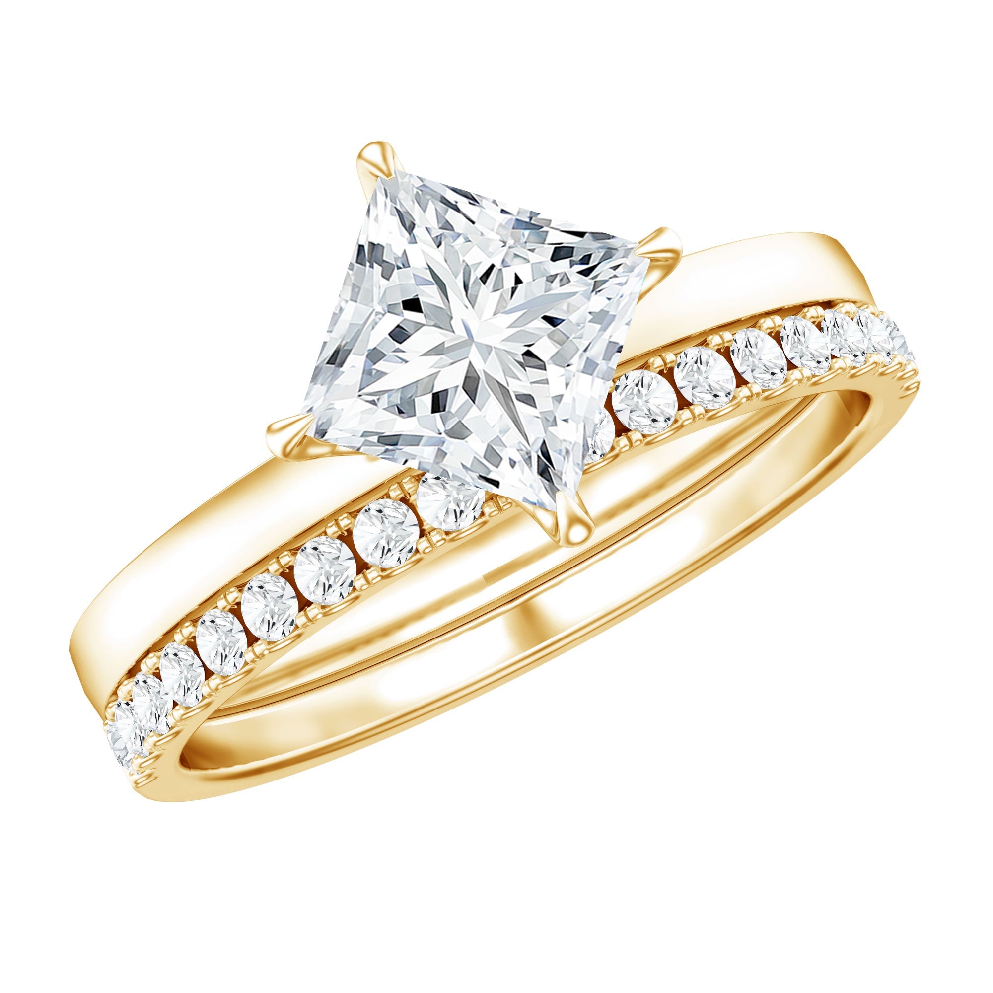 IGI Certified 1 Carat Lab Grown Diamond Princess Cut Bridal Ring Set