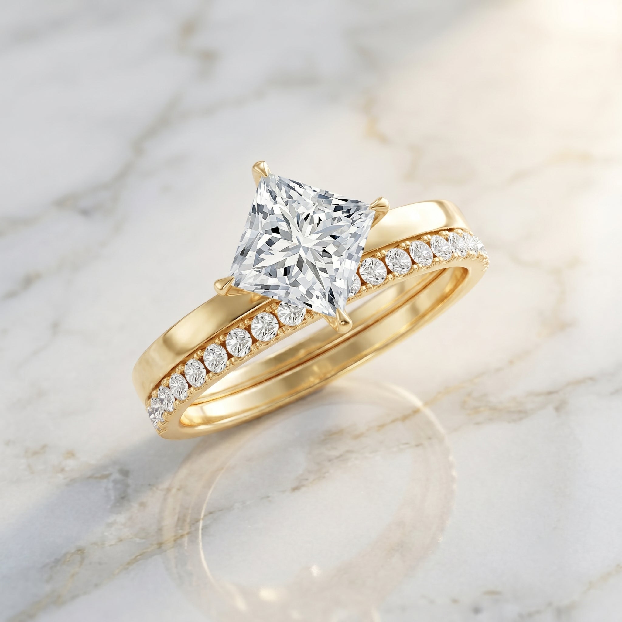IGI Certified 1 Carat Lab Grown Diamond Princess Cut Bridal Ring Set