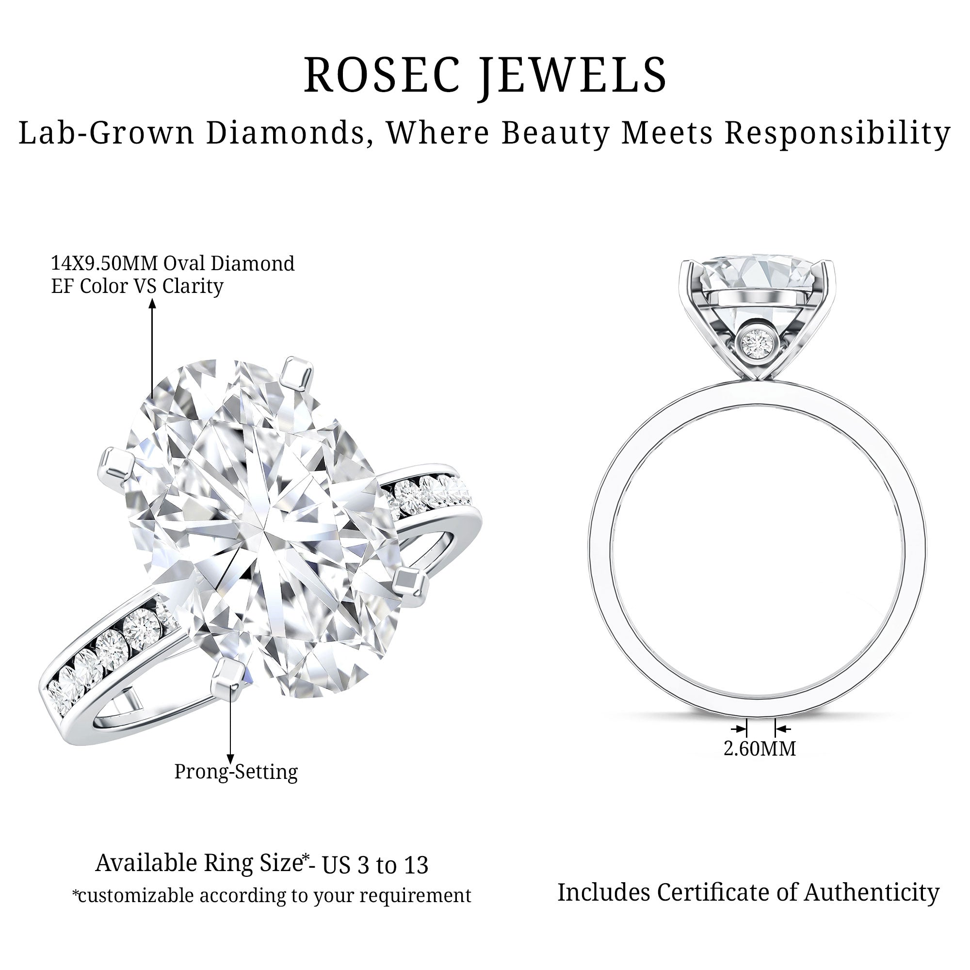 4 Carat Oval Shaped Lab Grown Diamond Huge Engagement Ring with IGI Certificate