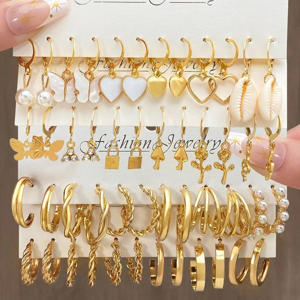 24-Pair Vintage-Inspired Small Hoop Earring Set for Women Elegant Geometric Iron Ear Ornaments for Daily Wear Gifts 2024 Jewelry
