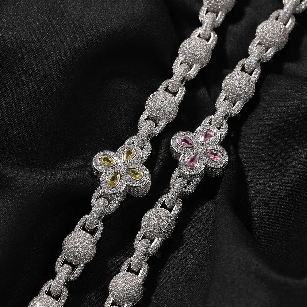 Colorful Four Leaves Baguettes Chain Necklaces Iced Out Fashion Jewelry
