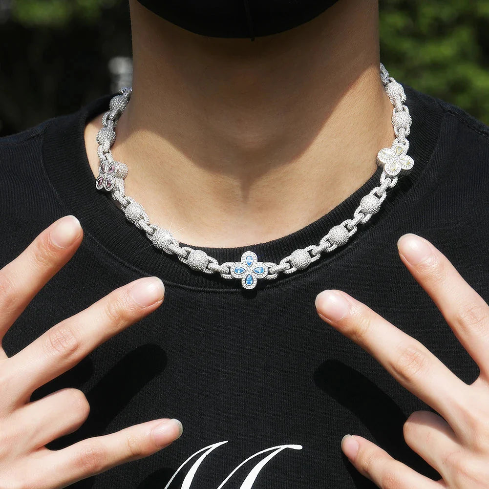 Colorful Four Leaves Baguettes Chain Necklaces Iced Out Fashion Jewelry