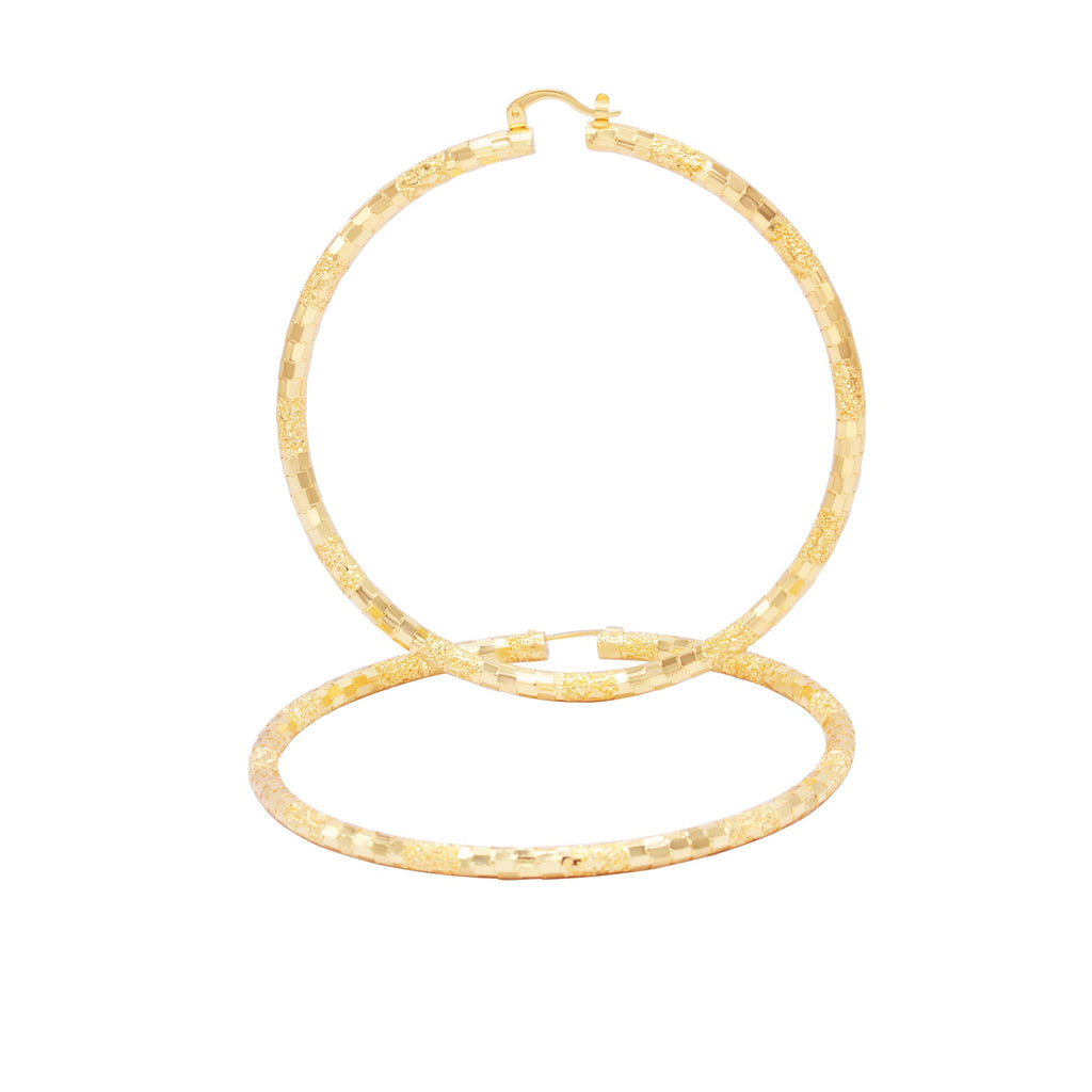 14K Gold-Filled Box Textured Cut Hoop Women Earrings 4 mm Thick 25-80 mm