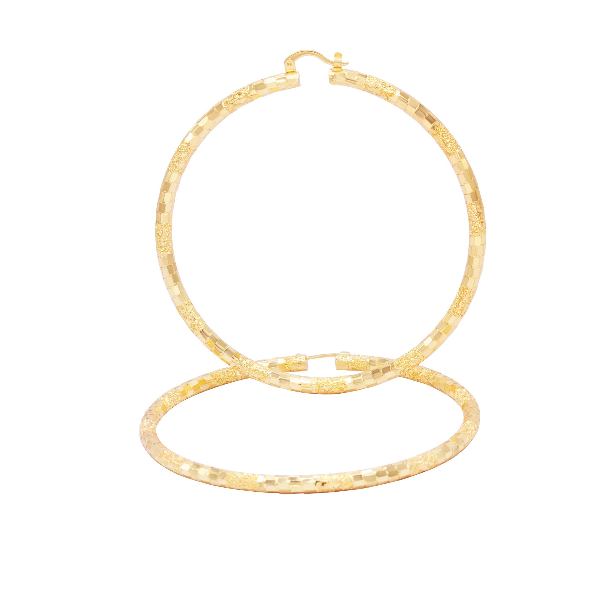14K Gold-Filled Box Textured Cut Hoop Women Earrings 4 mm Thick 25-80 mm
