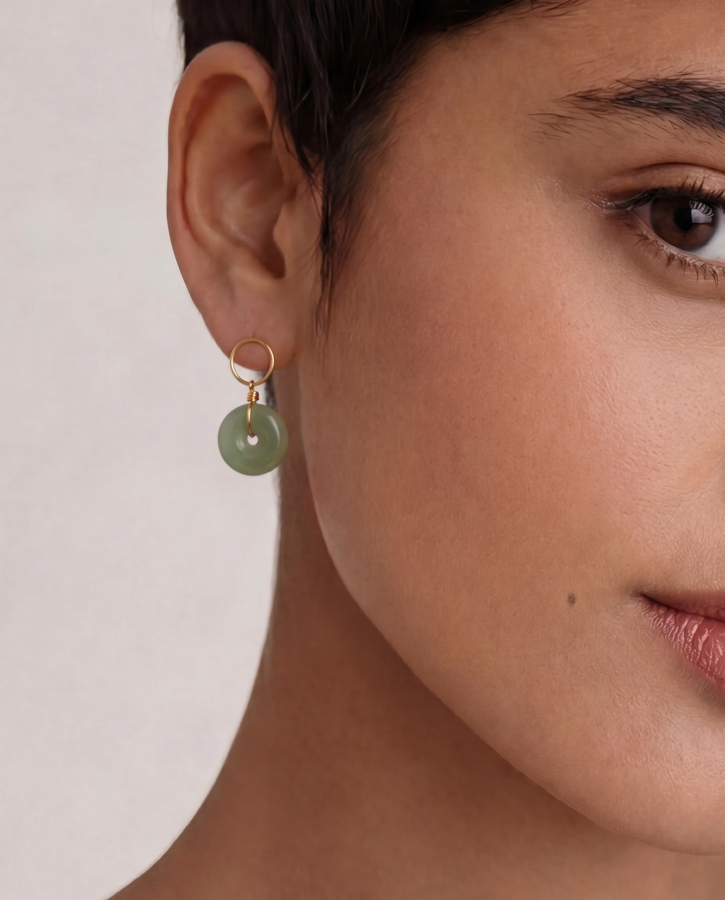 Coin — Green Jade Hollow Earrings
