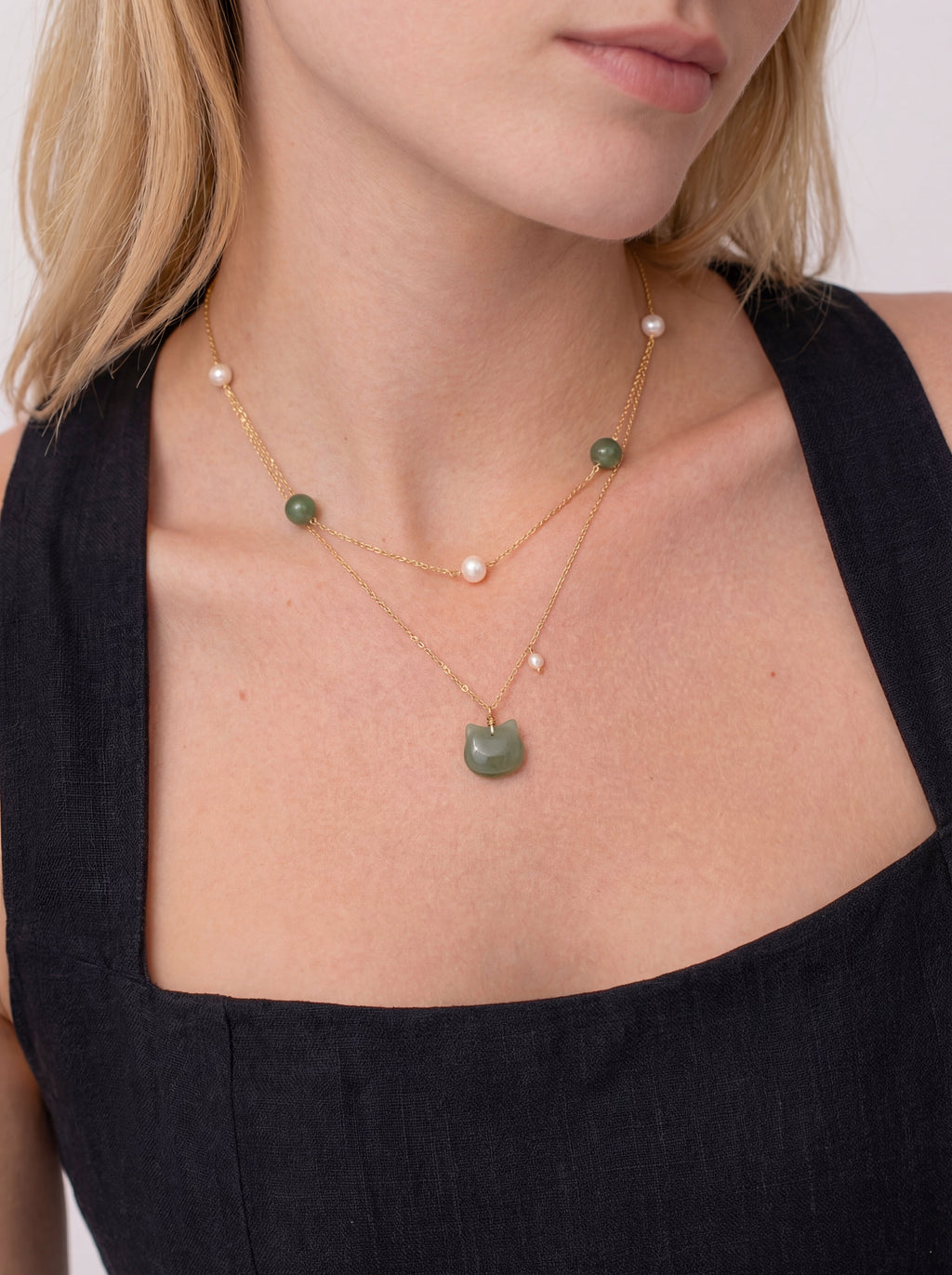 Choupette — Cat Green Jade Pendant Necklace