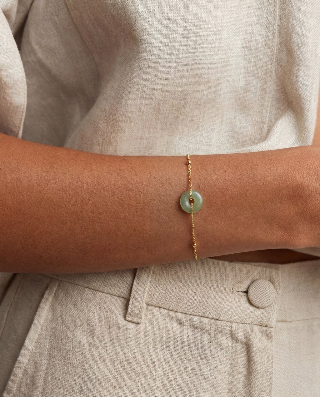 Coin — Green Jade Gold Bracelet