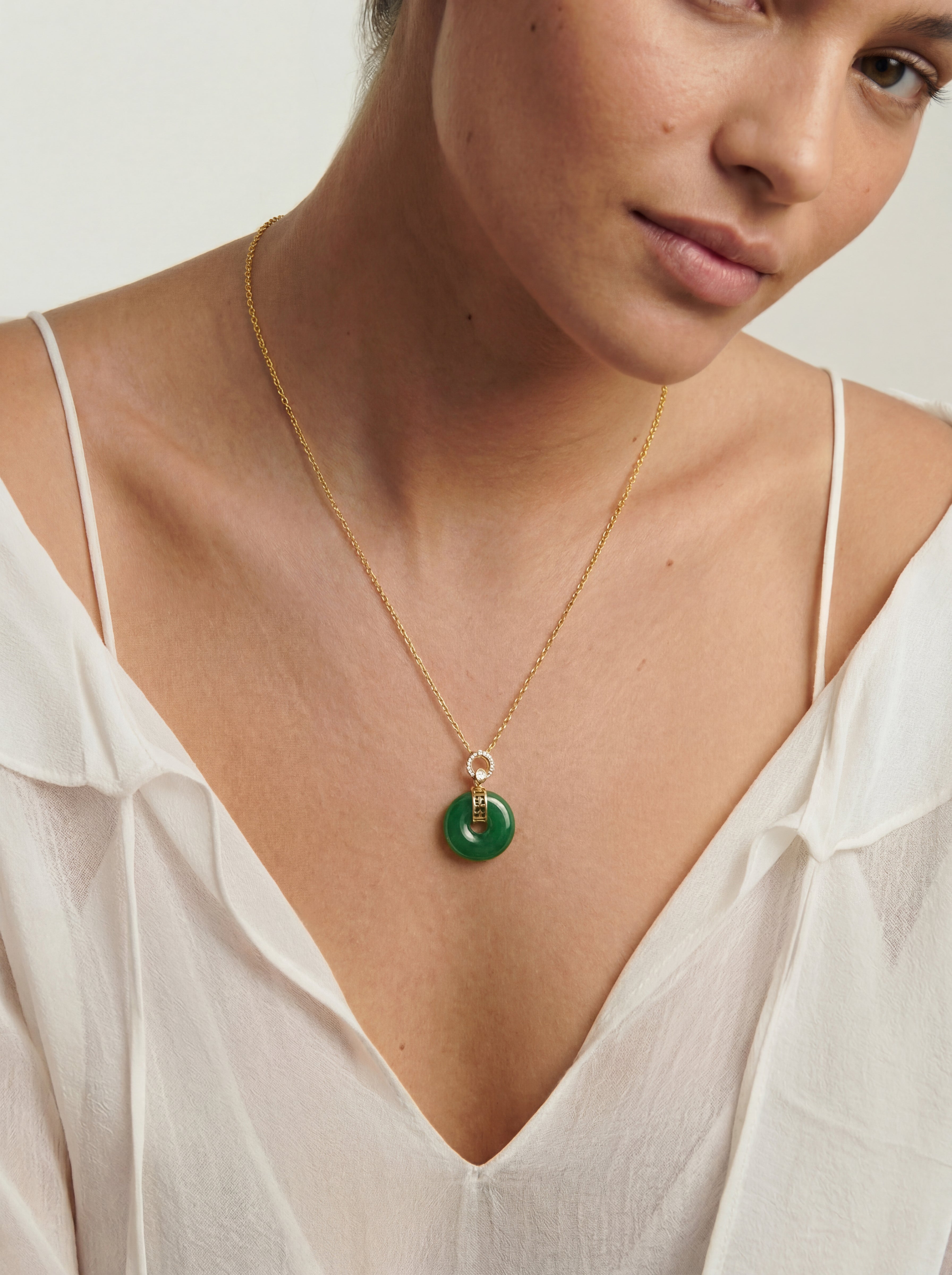 Donut — Green Jade Pendant Necklace