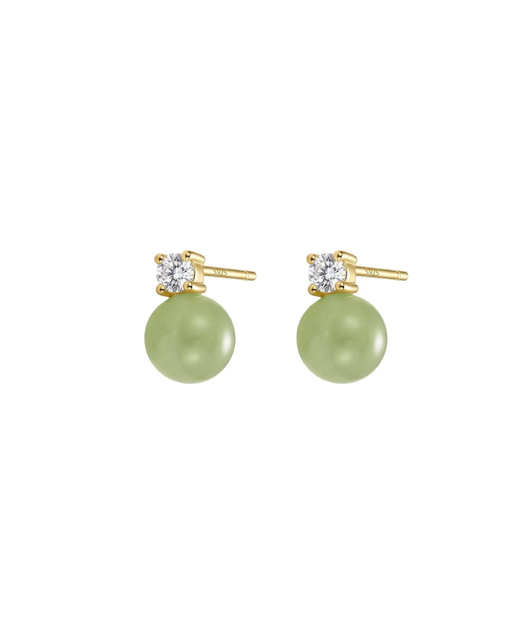 Esther — Green Jade and Zircon Stud Earrings