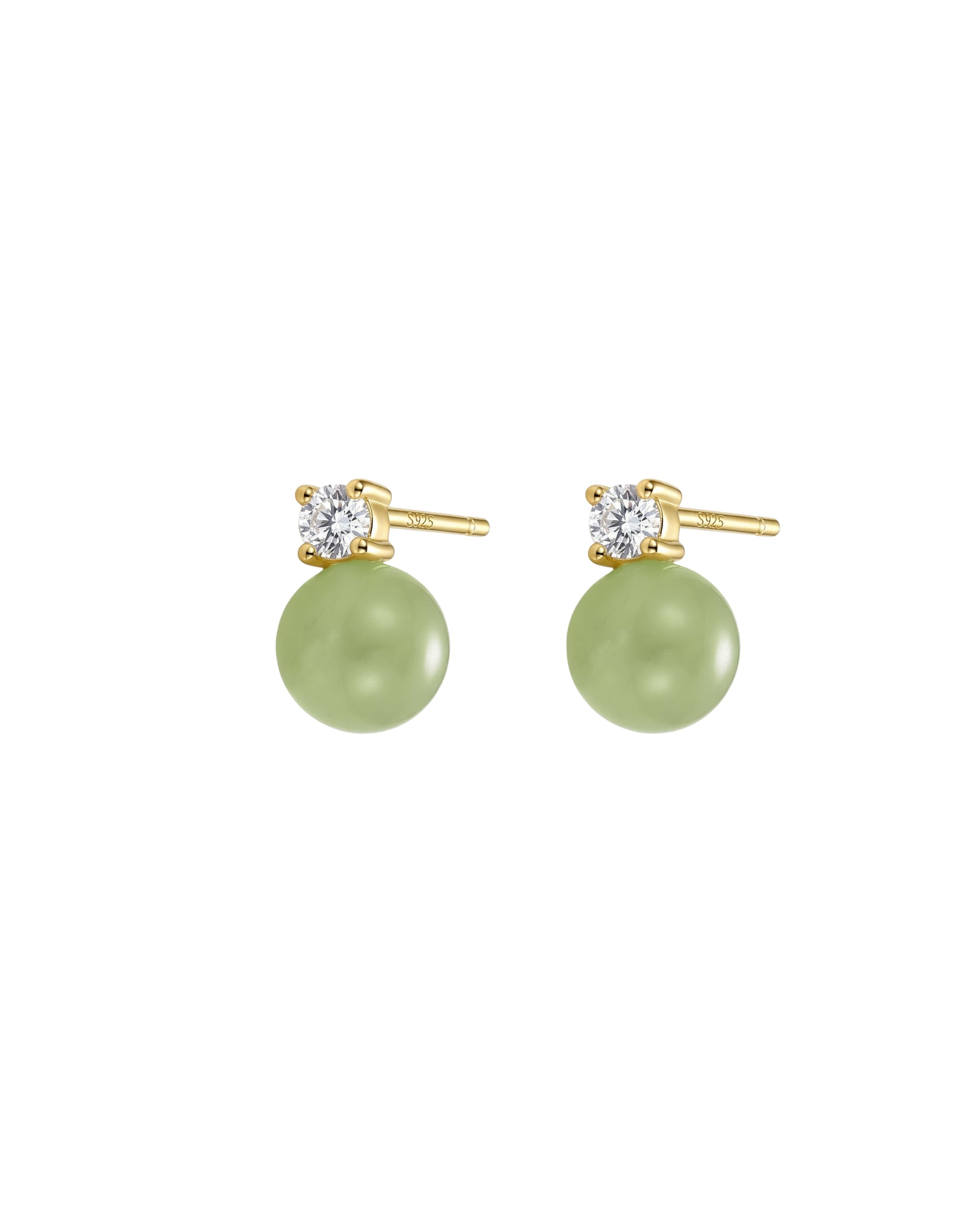Esther — Green Jade and Zircon Stud Earrings