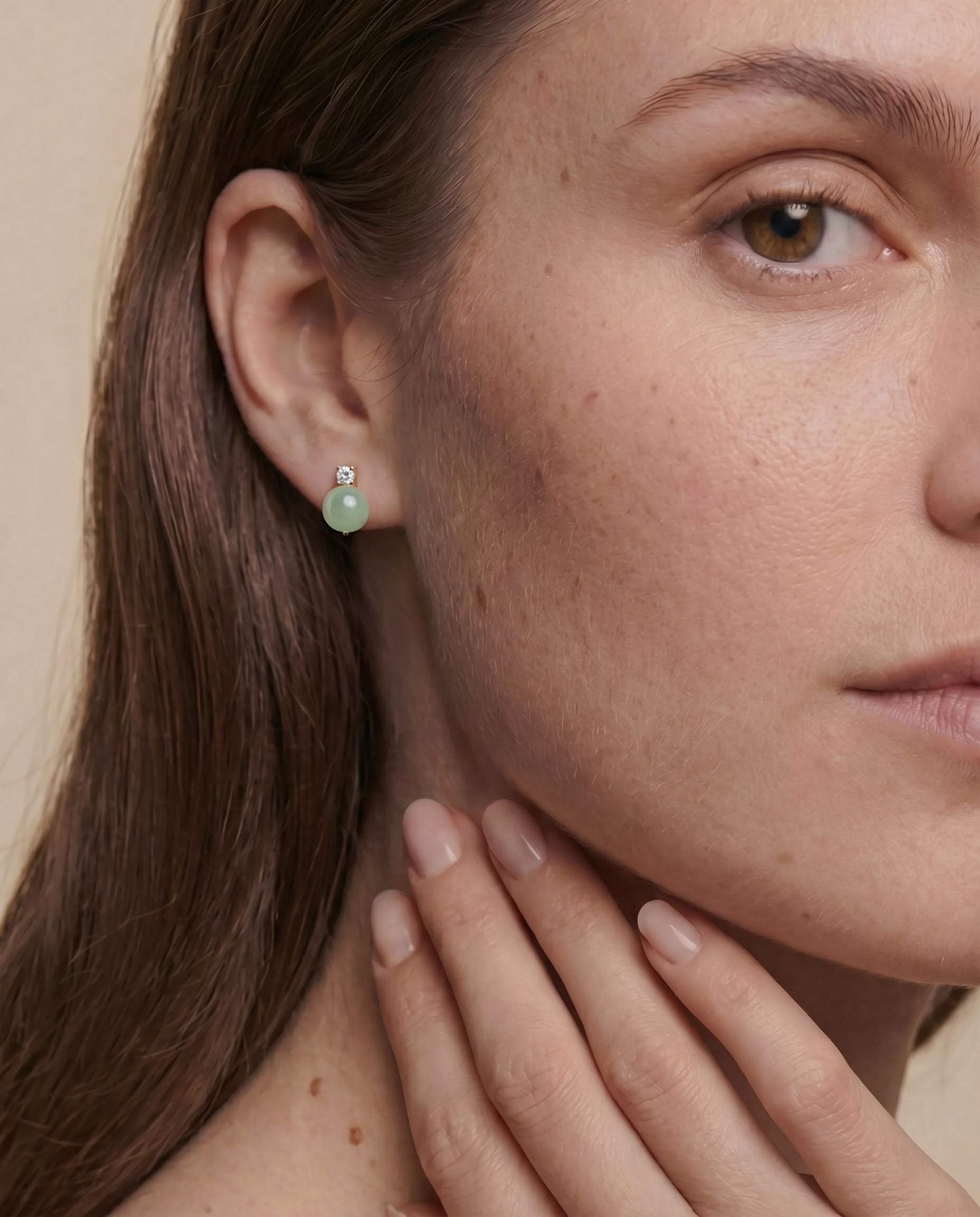Esther — Green Jade and Zircon Stud Earrings