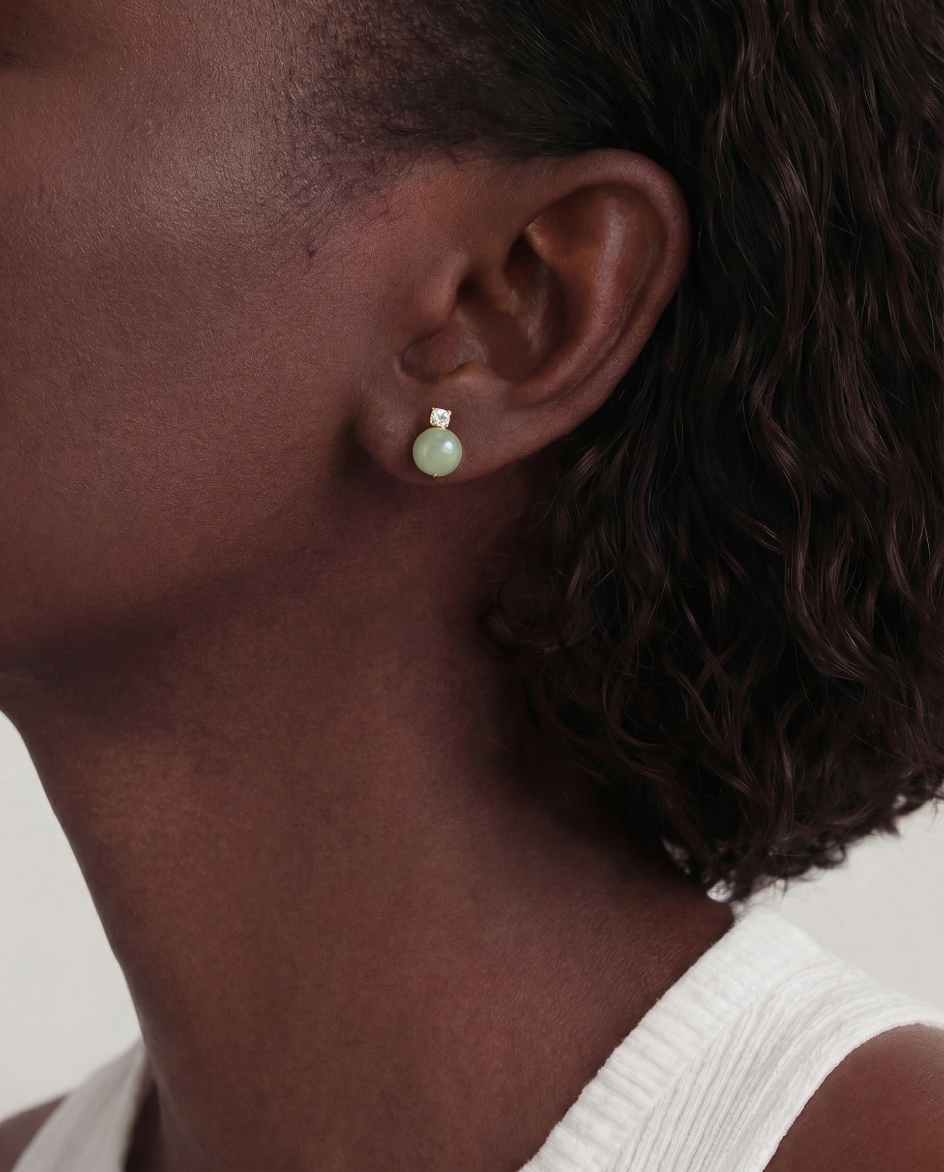 Esther — Green Jade and Zircon Stud Earrings