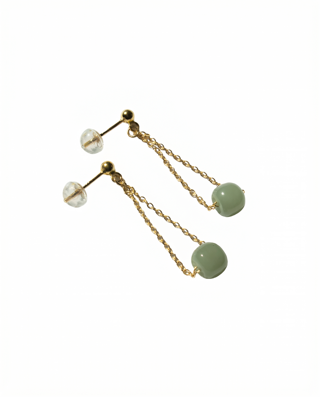 Zodiac collection | Libra — Skinny gold chain jade earrings