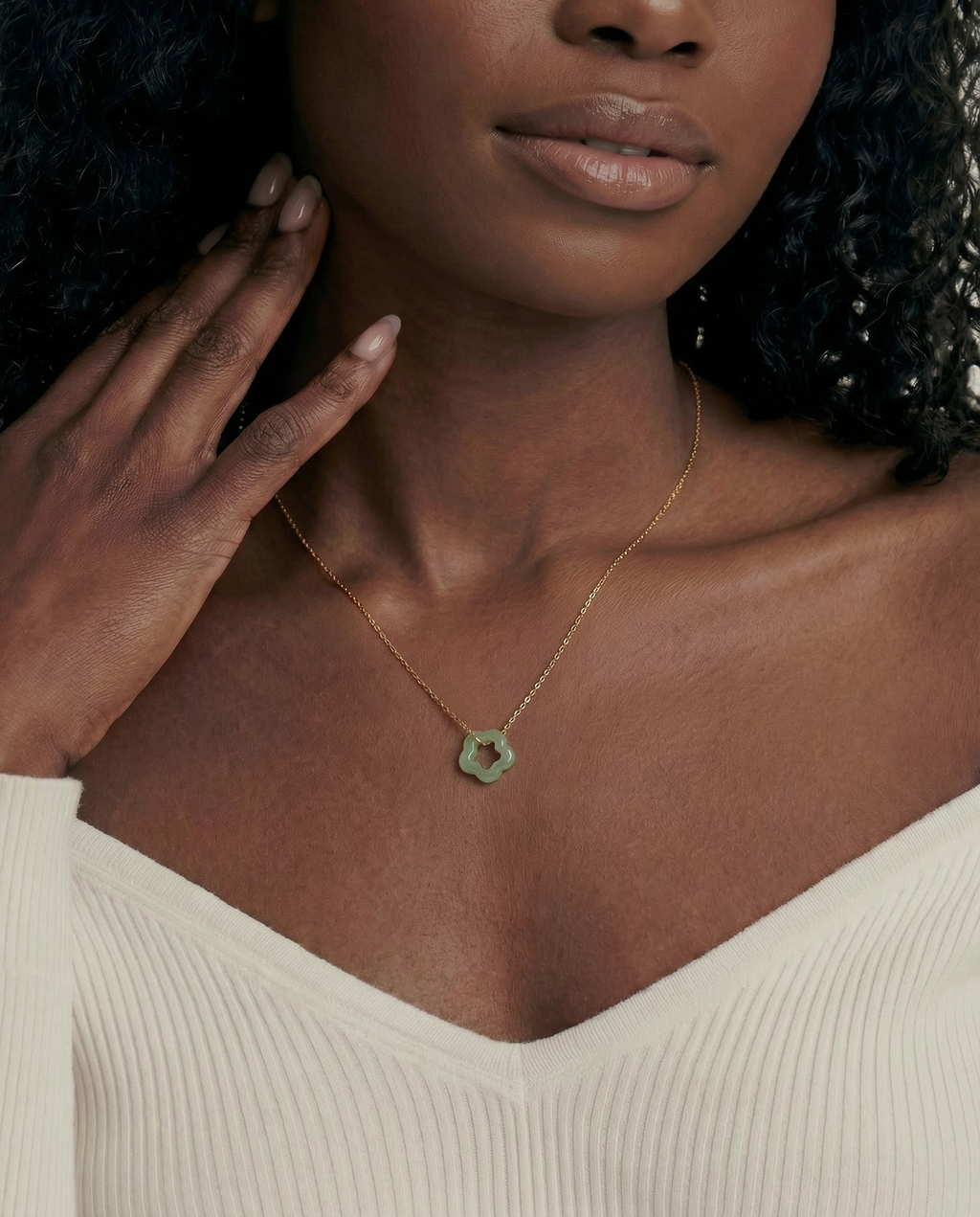 Plum Blossom — Green Jade Pendant Necklace