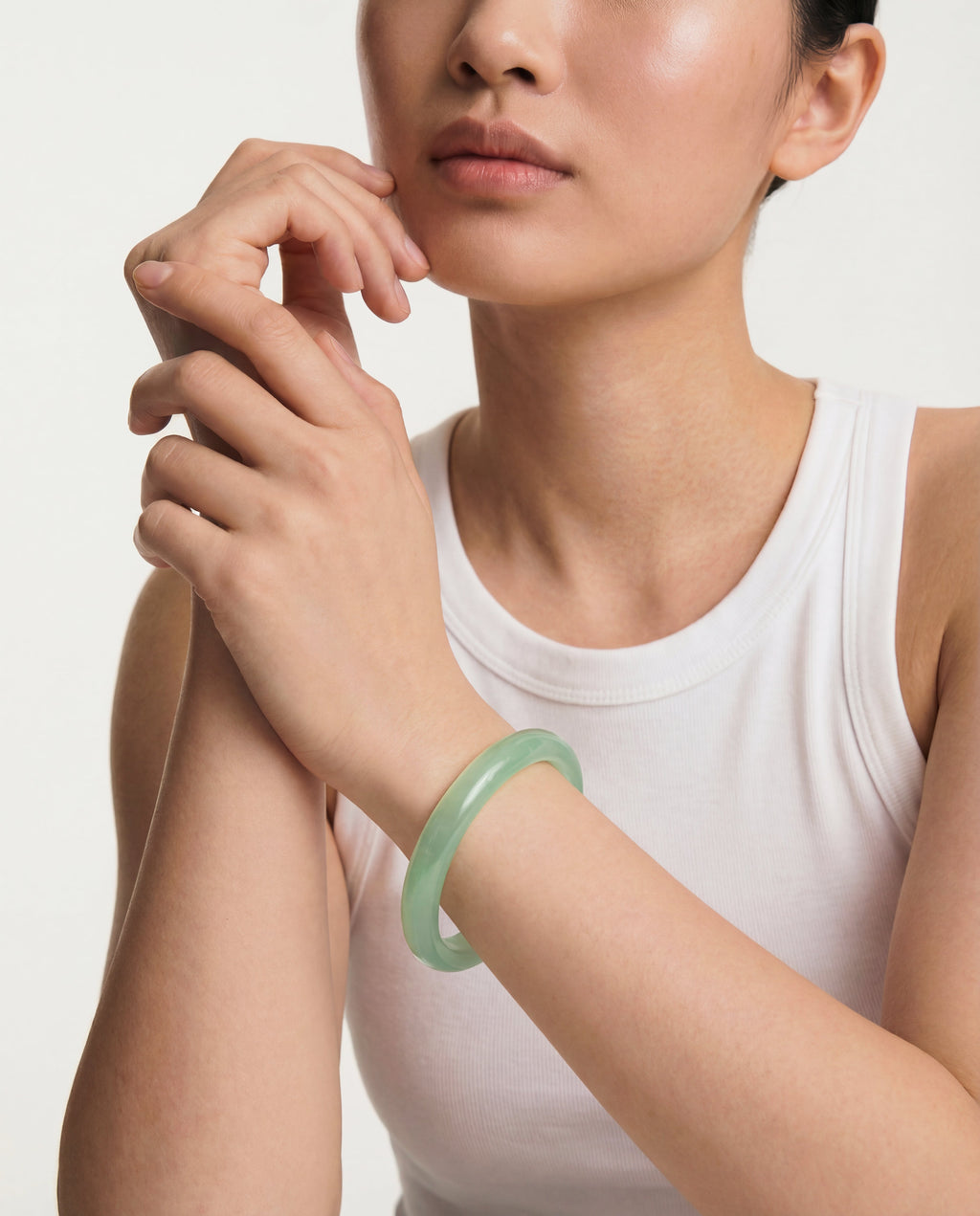 Pond — Cyan Skinny Round Jade Stone Bangle