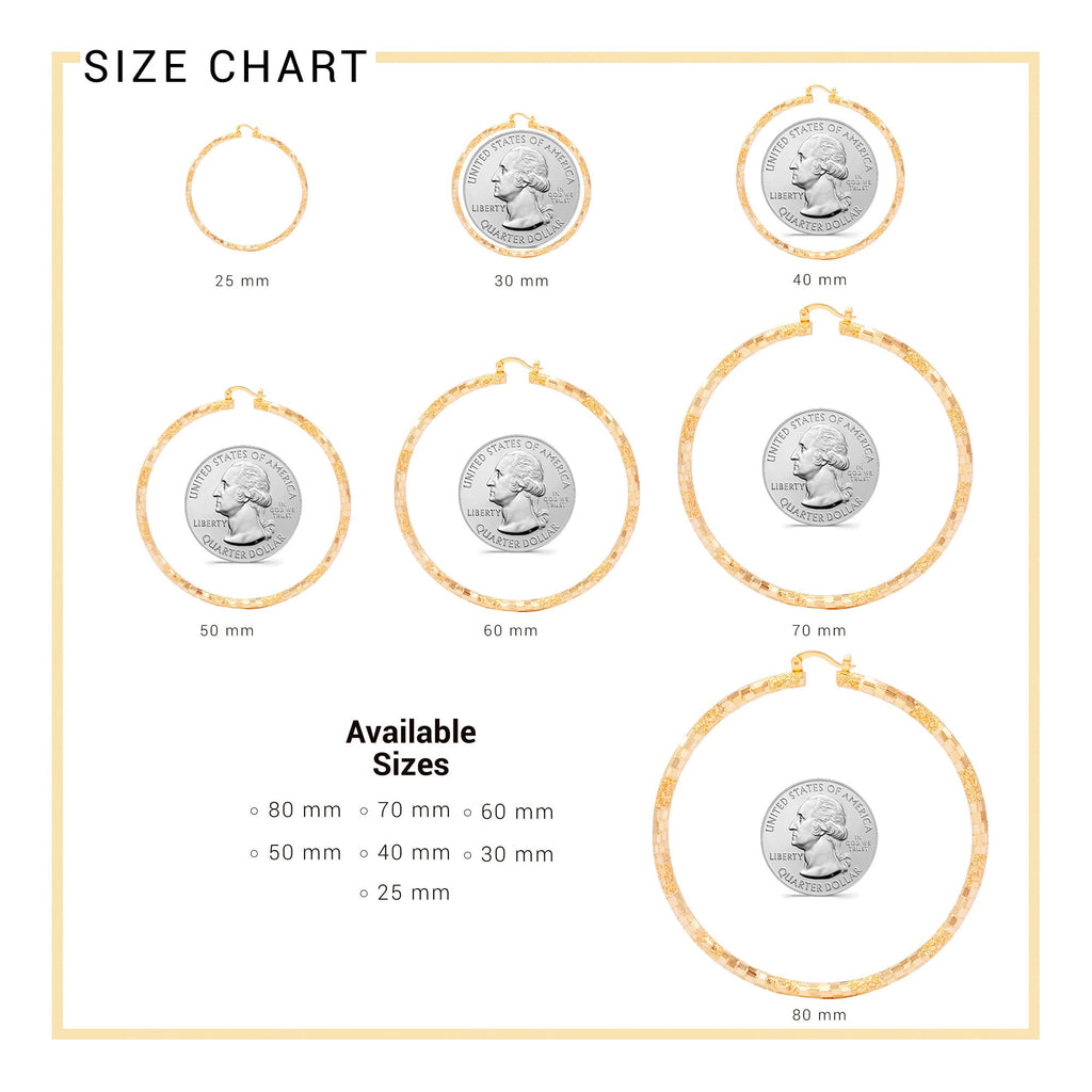 14K Gold-Filled Box Textured Cut Hoop Women Earrings 4 mm Thick 25-80 mm
