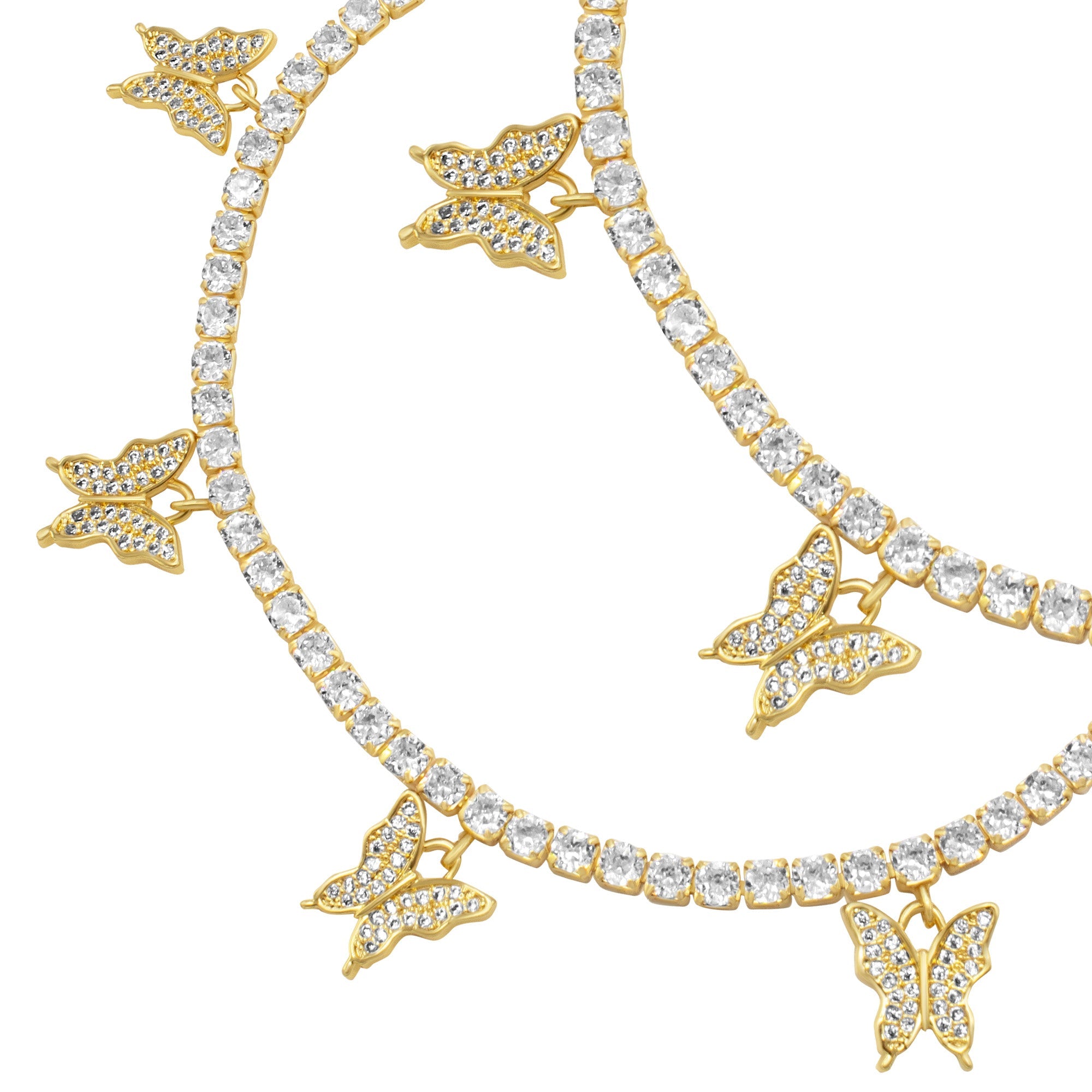 Butterfly Tennis Anklet 14K Gold And Silver Plated 3 mm Foot Bracelet 9" Chain Cubic Zirconia Stones Women Jewelry